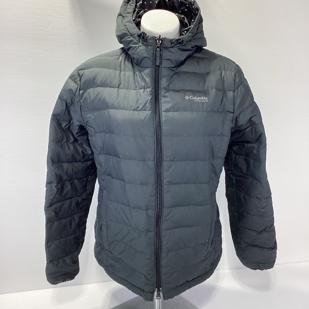 Columbia Down Puffer Reversable Coat Gray and Polka Dot Women’s Size L